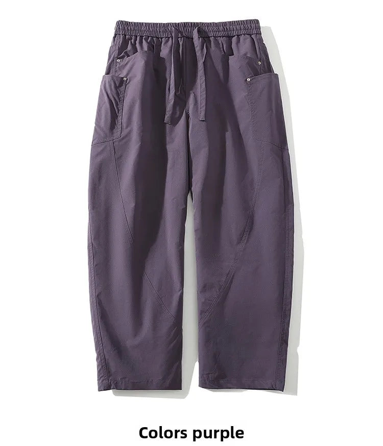 Men's Spring Summer Fashion Cargo Pants with Elastic Solid Color Multi-Pocket Long Pants Suitable for Outdoor Sports and Leisure