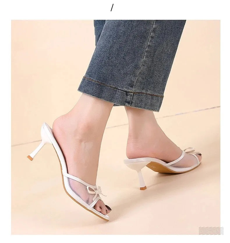 Summer Women's Sandals Elegant Women High Heels Fashion High Quality Butterfly-Knot Open Toe Slippers Brand Designer Women Pumps