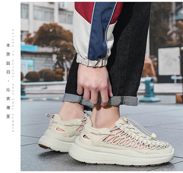 Summer Men Sandals Fashion Handmade Weaving Design Beach Sandals Breathable Casual Flat Sandals Outdoor Couples Sandals Size