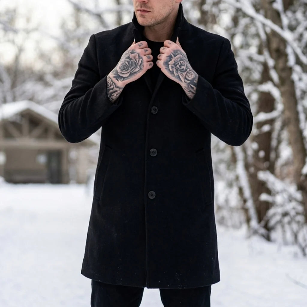 Winter Men's Jacket Outdoor Cold Coats Single Breasted Simple Coat Windbreaker Woolen Blend Men Business Casual Jacket Outerwear