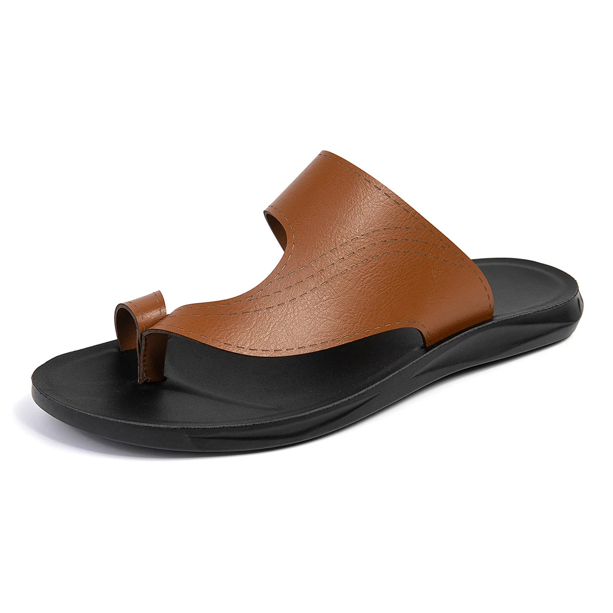 Summer Sandals High Quality Leather Men Bare Toe Slippers Men Shoes Slip on Casual Shoes Outdoor Mens Slides Comfy Beach Sandals