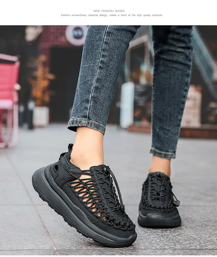 Summer Men Sandals Fashion Handmade Weaving Design Beach Sandals Breathable Casual Flat Sandals Outdoor Couples Sandals Size