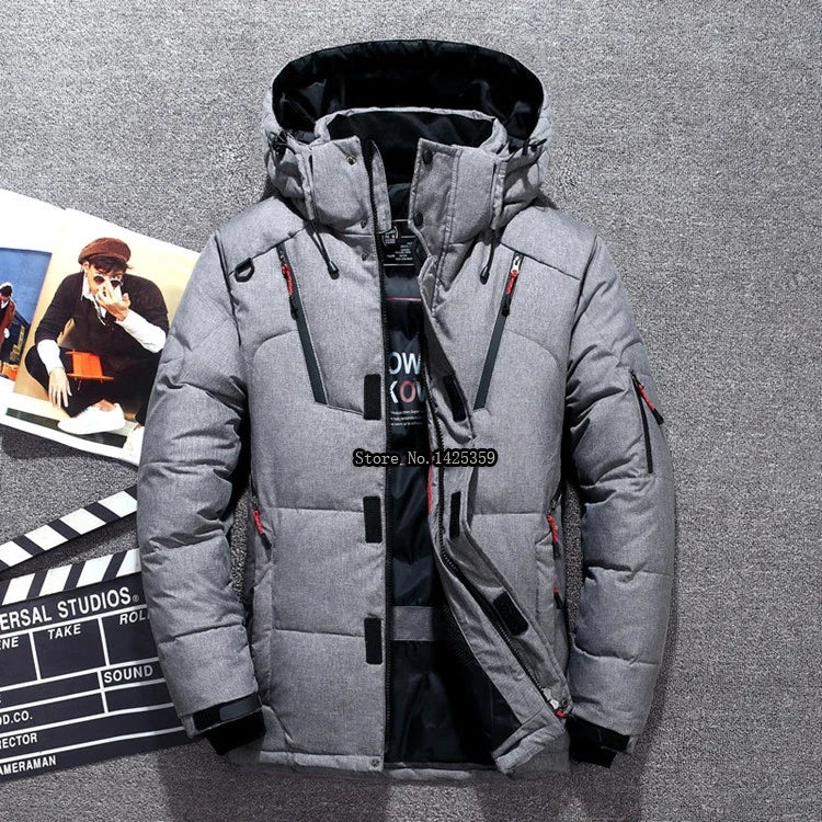 -20 Degree Winter Down Coat Men White Duck Down Parkas Jacket Mens Thick Warm Snow Parka Jacket Overcoat Windbreaker Warm Parkas