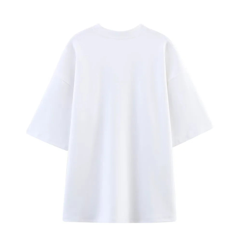 Aesthetic Oversized Text Print T-shirts for Women Casual O-Neck Tees with Contrasting Text Fashion Comfy Short Sleeves T-shirts