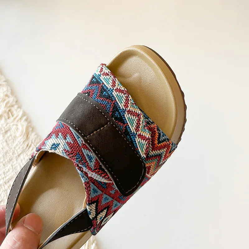 Summer Children Causal Sandals New Boho Toddler Beach Slippers for Girls Outdoor Daily Wear Non-slip Kids Retro Open-toe Sandals