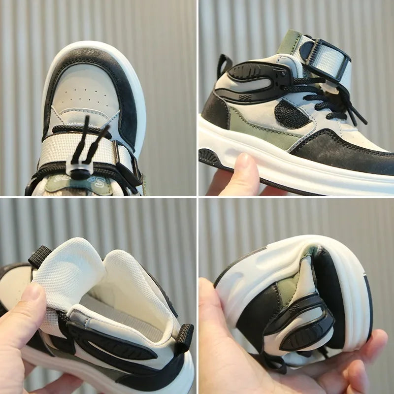 Kid Sneakers 2025 Spring Autumn Boys Causal High Top Sneakers Girls School Versatile Children's Chunky Basketball Shoes Non-slip