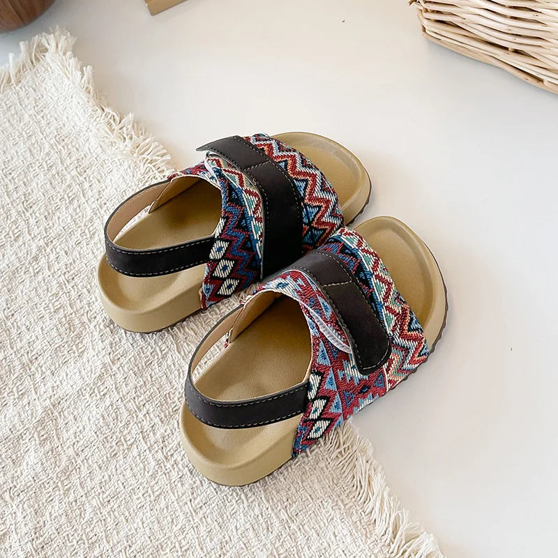 Summer Children Causal Sandals New Boho Toddler Beach Slippers for Girls Outdoor Daily Wear Non-slip Kids Retro Open-toe Sandals