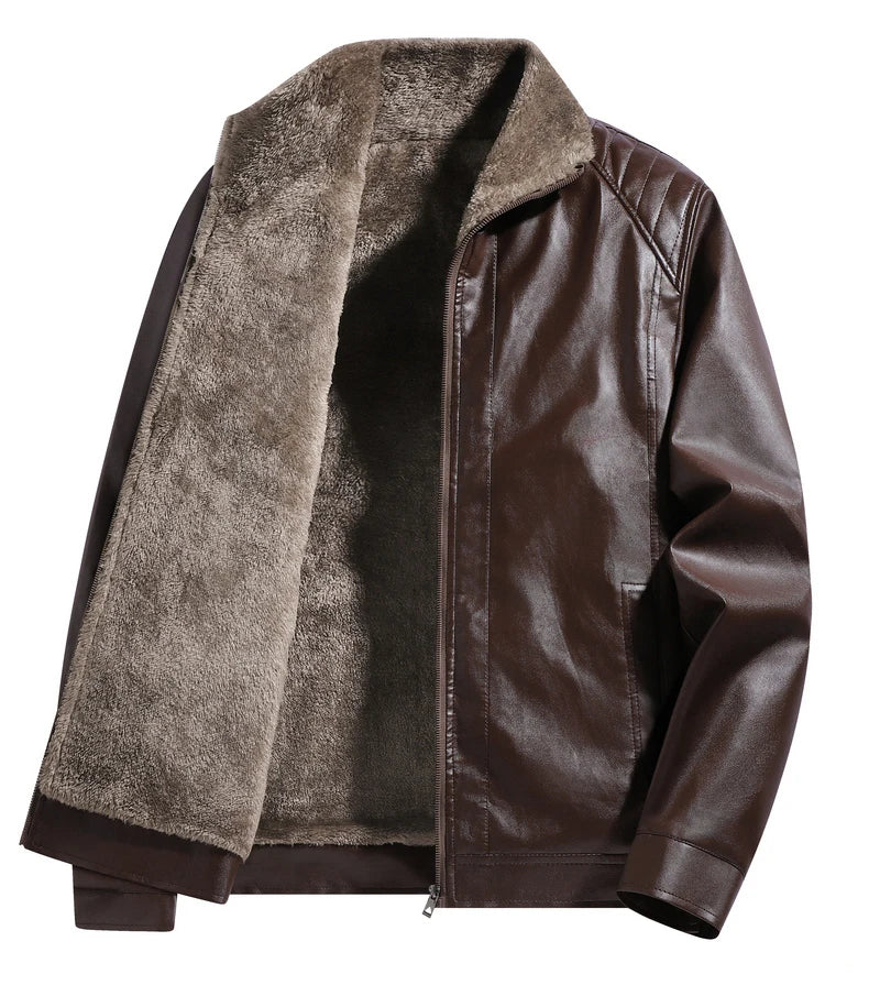 Winter Fleece-lined Leather Jacket Men 2025 New Coat Men's Top Windproof Leisure Mens Streetwear Zipper Retro Moto Biker Jackets