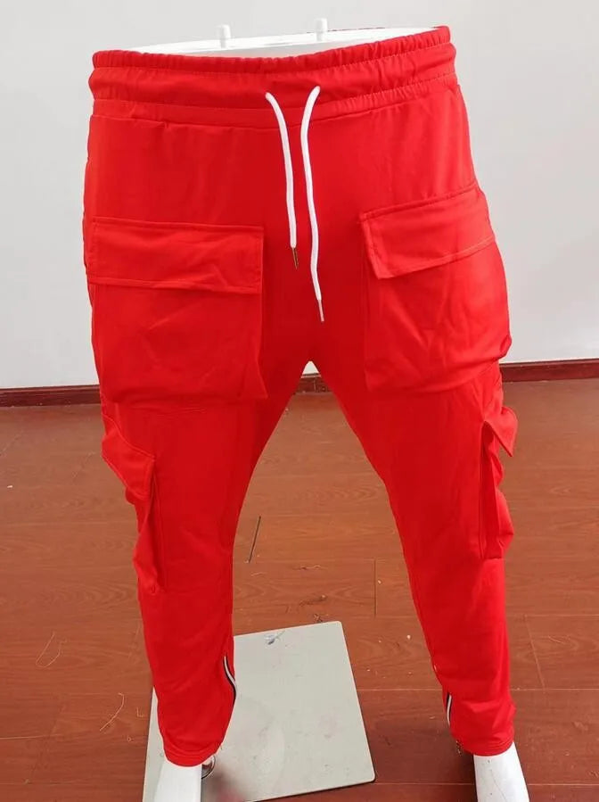 Men'S Cargo Pants Rope Loosening Waist Solid Color Pocket Trousers Comfortable Loose Sports Trousers Casual Wide Leg Pants