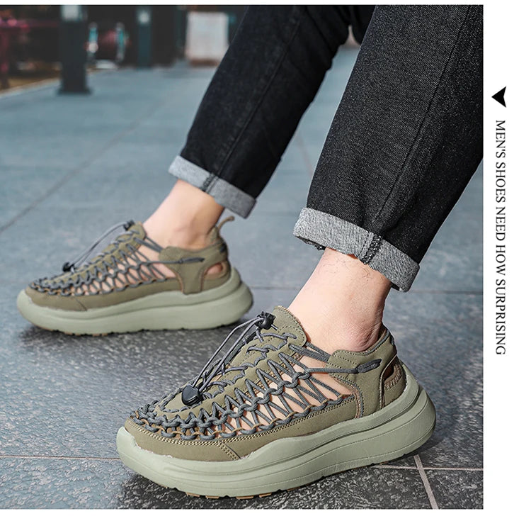 Summer Men Sandals Fashion Handmade Weaving Design Beach Sandals Breathable Casual Flat Sandals Outdoor Couples Sandals Size