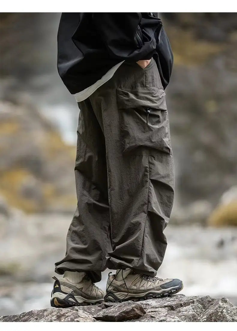 Men's Pants Cargo Punch Pants for Men Summer American Paratrooper Thin Drawstring Casual Outdoor Hiking Pant Loose Casual Trip