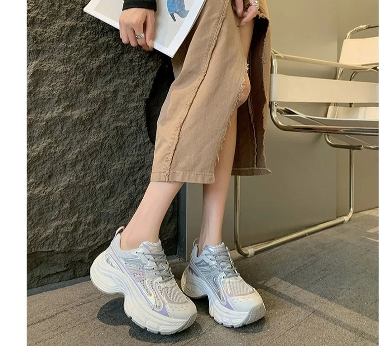 Sneakers for Women 2026 New Style Thick Sole Retro Breathable Lightweight Autumn Height Increasing Casual Sports Shoes Trend