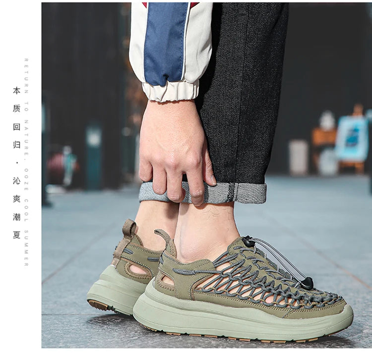 Summer Men Sandals Fashion Handmade Weaving Design Beach Sandals Breathable Casual Flat Sandals Outdoor Couples Sandals Size