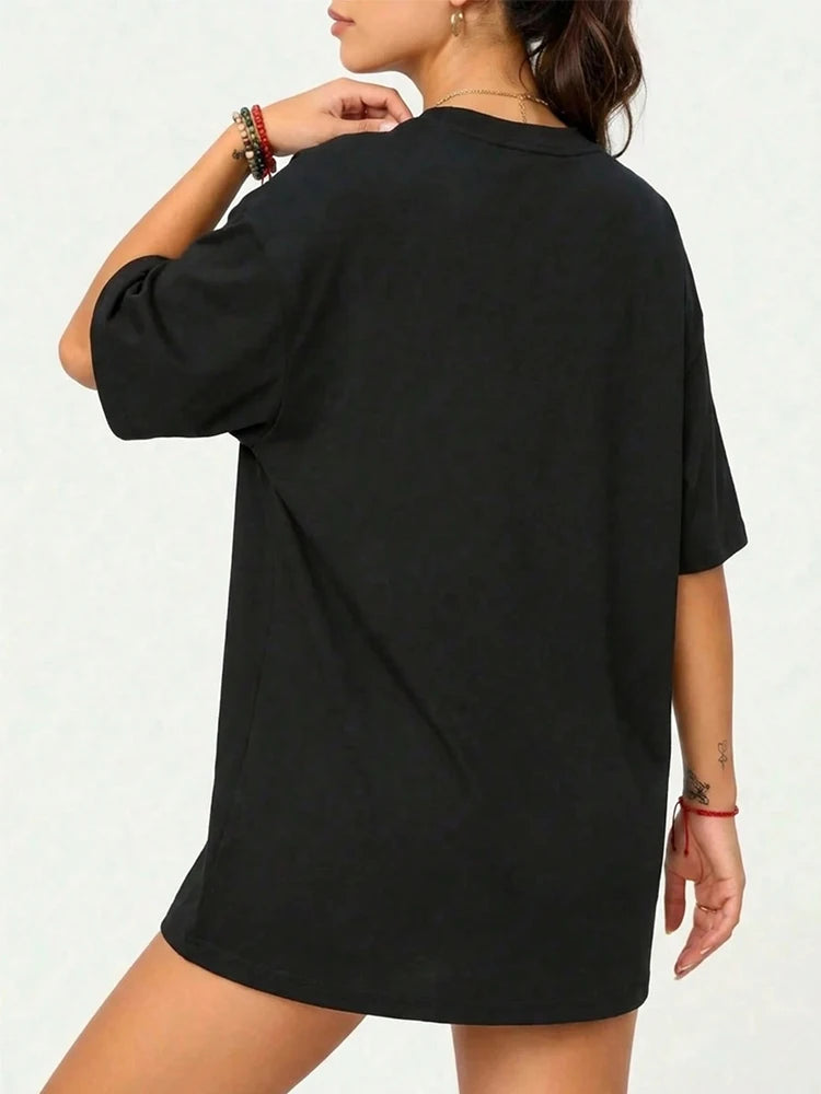 Women Oversized T-shirts Loose Urban Fashion Print Short Sleeve Round Neck Versatile Trend Cotton Tees Spring Summer Casual Tops