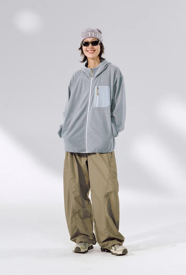 Winter Outdoor Windproof Wavy - Patterned Stand - Collar Zip - Up Jacket Unisex Loose-fitting Casual Warm Windproof Jacket.