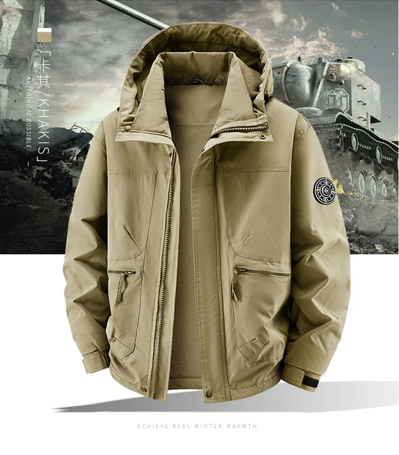 Winter Jacket Men Outwear Fleece Liner Warm Hooded Men multi-pocket Cargo Jacket Men Windproof Casual Hiking Coat Male Clothing