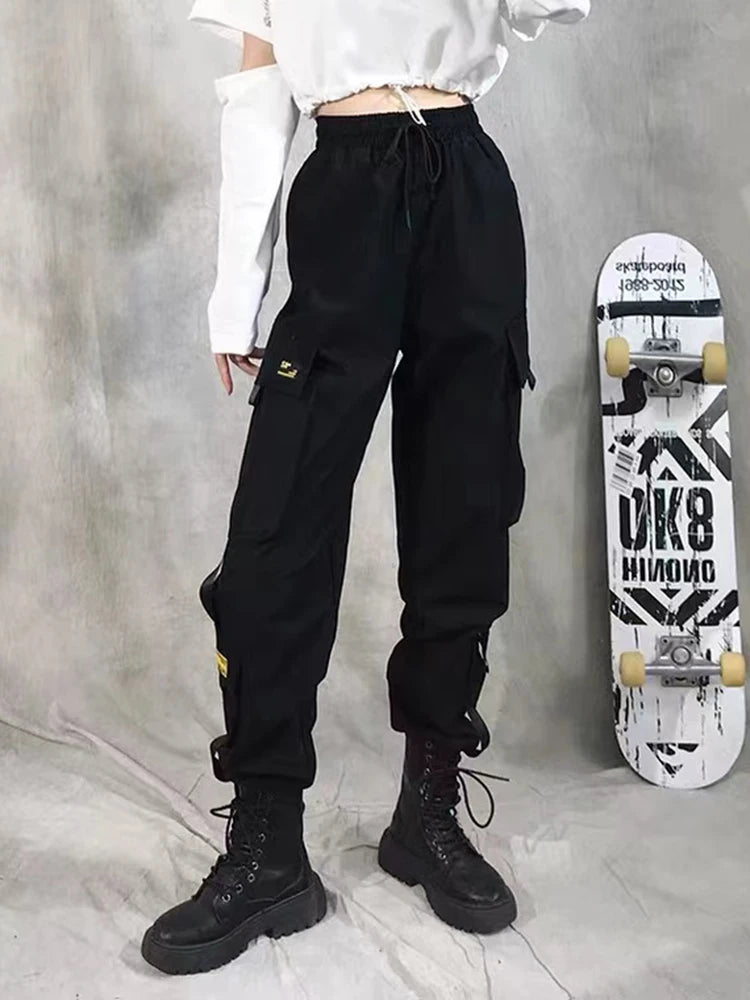 Women Cargo Pants  Harem Pants Fashion Punk Pockets Jogger Trousers With Chain Harajuku Elastics High Waist Streetwear