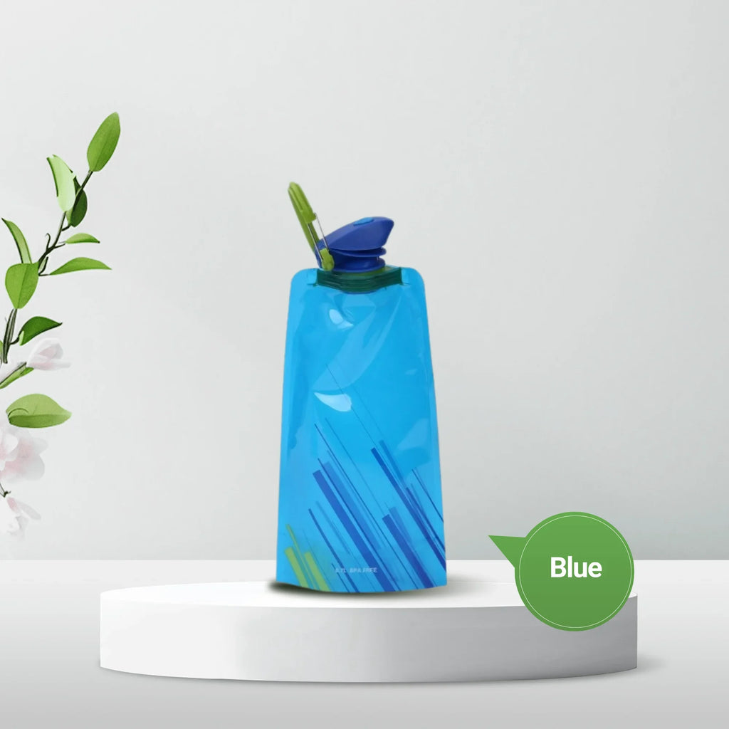 Foldable Water Bottles Flexible Reusable Travel Water Bottle Plastic Water Pouch Soft Flask Water Bag With Carabiner Clip
