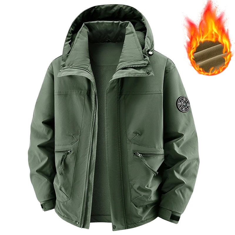 Winter Jacket Men Outwear Fleece Liner Warm Hooded Men multi-pocket Cargo Jacket Men Windproof Casual Hiking Coat Male Clothing