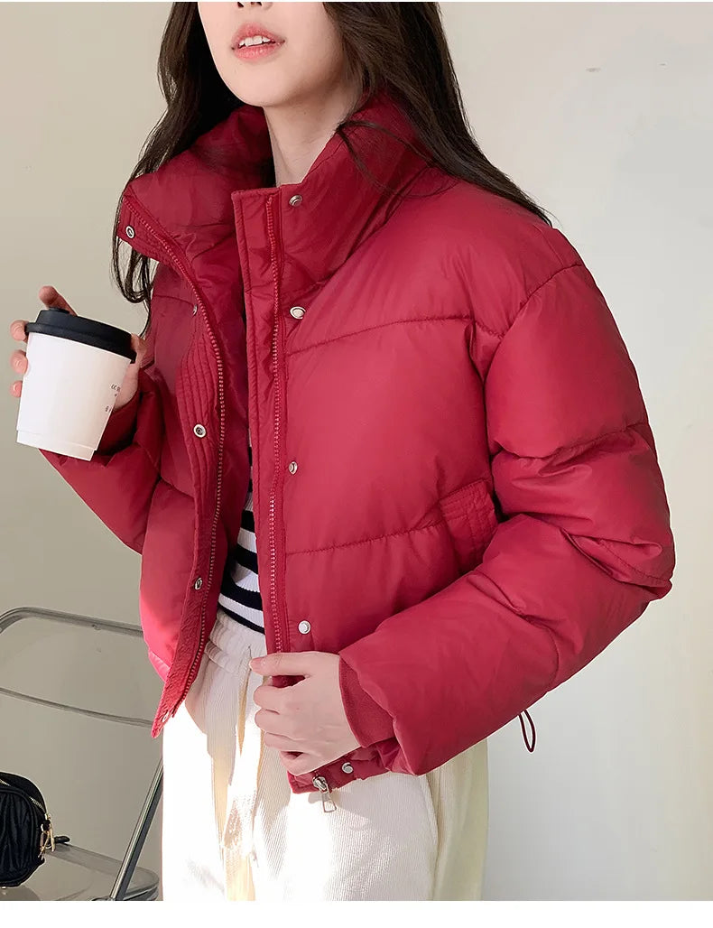 Winter Cropped Jacket Women Clothing Warm Short Puffer Jackets Lightweight Chic Stand Up Collar Student Cotton-padded Jacket New