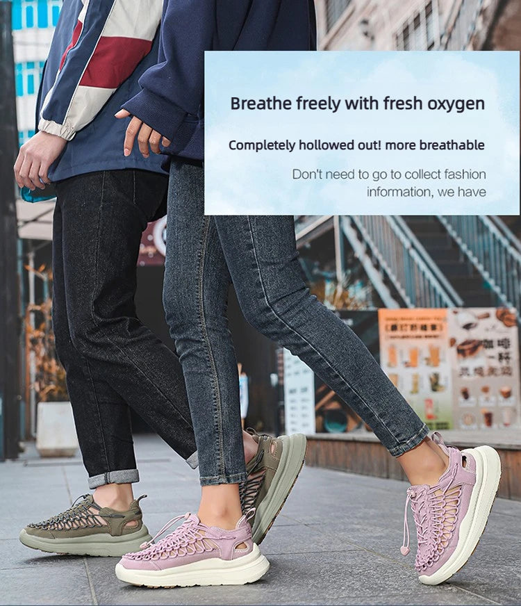 Summer Men Sandals Fashion Handmade Weaving Design Beach Sandals Breathable Casual Flat Sandals Outdoor Couples Sandals Size