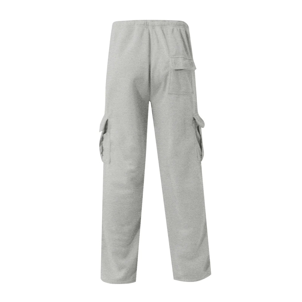 Men'S Cargo Pants Rope Loosening Waist Solid Color Pocket Trousers Comfortable Loose Sports Trousers Casual Wide Leg Pants