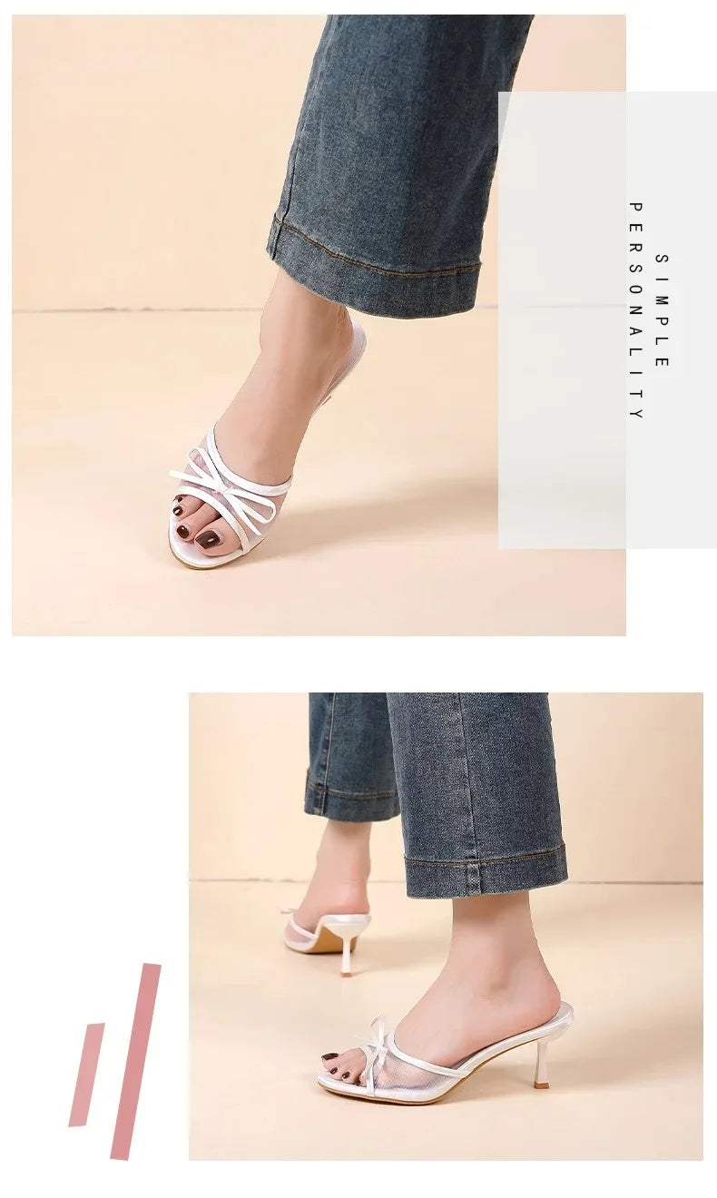 Summer Women's Sandals Elegant Women High Heels Fashion High Quality Butterfly-Knot Open Toe Slippers Brand Designer Women Pumps
