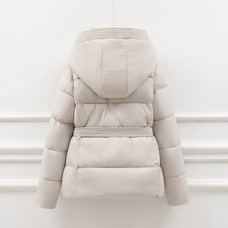 2026 New Winter Jacket Women Warm Parkas Long Sleeve Tops Casual Cotton Padded Jackets Belt Black Brown Hooded Outwear Female