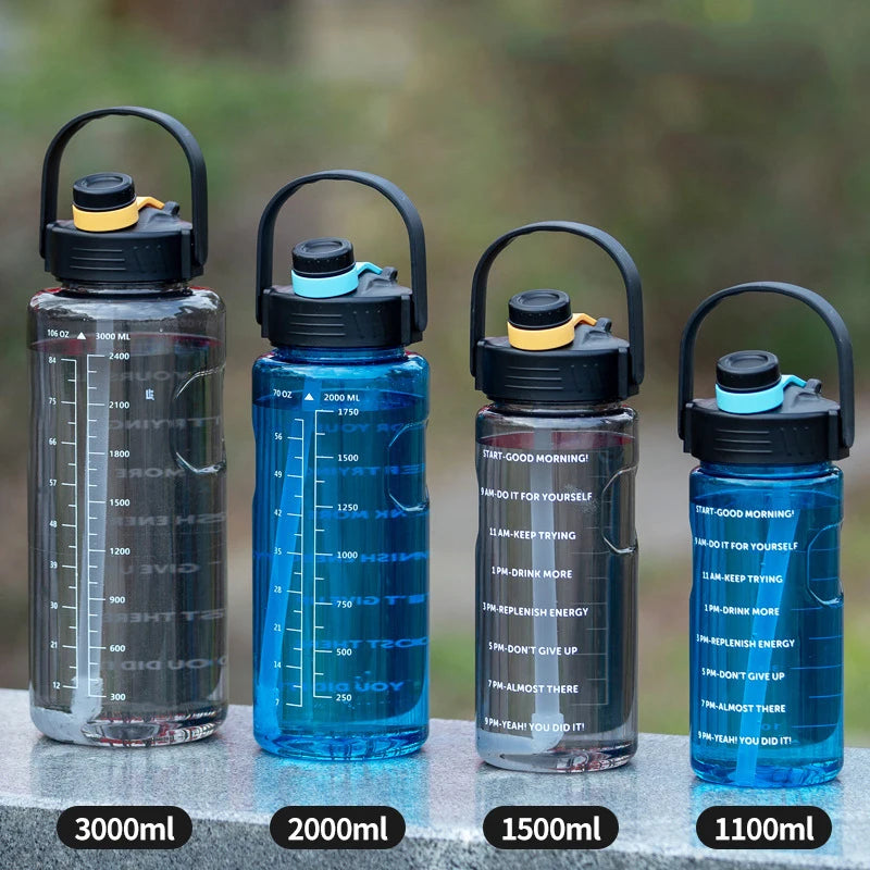 3 Liter Water Bottle with Straw 2L 1L Large Big Motivational  BPA Free School gym Sports Drinking Bottle