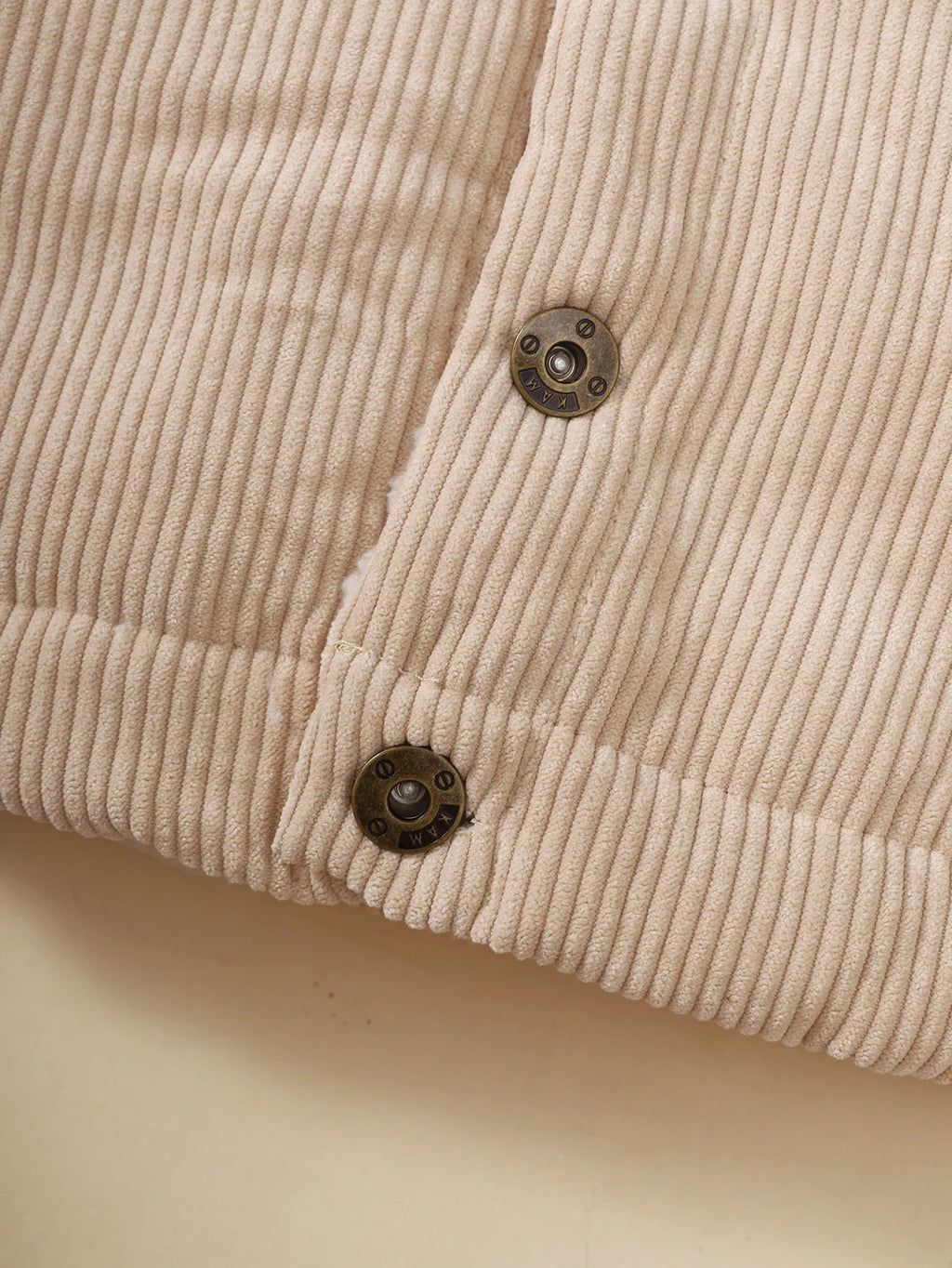 Girls' Winter Jacket - Beige/ Button-Front Coat with Plush Collar, Non-Stretchy Corduroy-like Texture, Easy Button Closure for