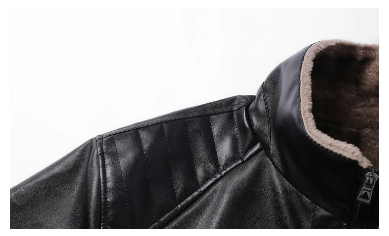 Winter Fleece-lined Leather Jacket Men 2025 New Coat Men's Top Windproof Leisure Mens Streetwear Zipper Retro Moto Biker Jackets