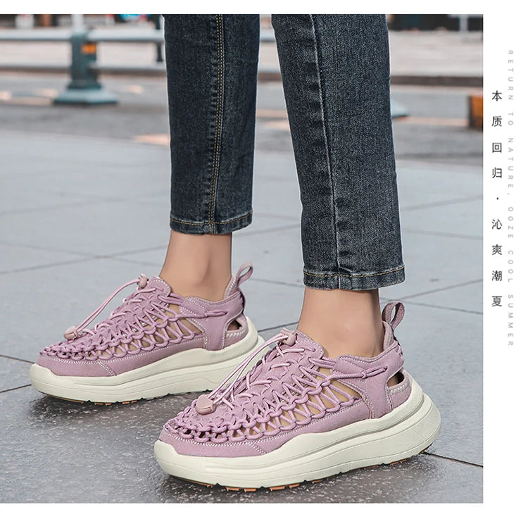 Summer Men Sandals Fashion Handmade Weaving Design Beach Sandals Breathable Casual Flat Sandals Outdoor Couples Sandals Size