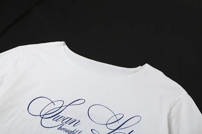 Oversized T Shirts For Women Streetwear Inclined Collar Y2k Top Letters Printing Camisetas Short Sleeve Ropa Mujer Summer Outfit