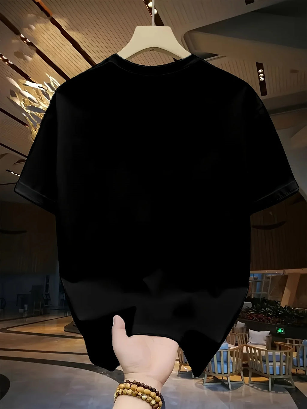 Men'S  Oversized T-Shirt - Breathable Short Sleeve Round Neck with Minimalist Black Grid Pattern PrintCa