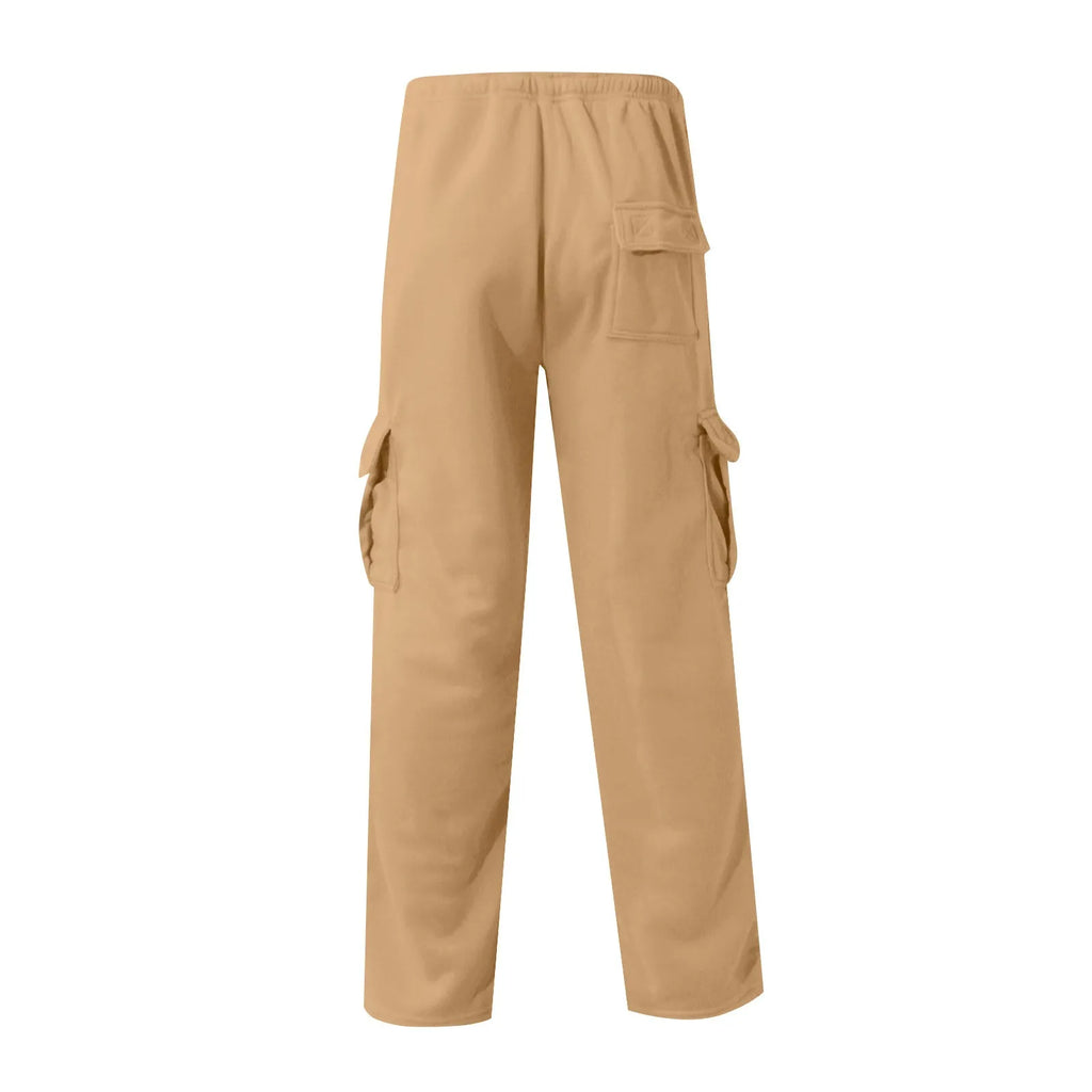 Men'S Cargo Pants Rope Loosening Waist Solid Color Pocket Trousers Comfortable Loose Sports Trousers Casual Wide Leg Pants