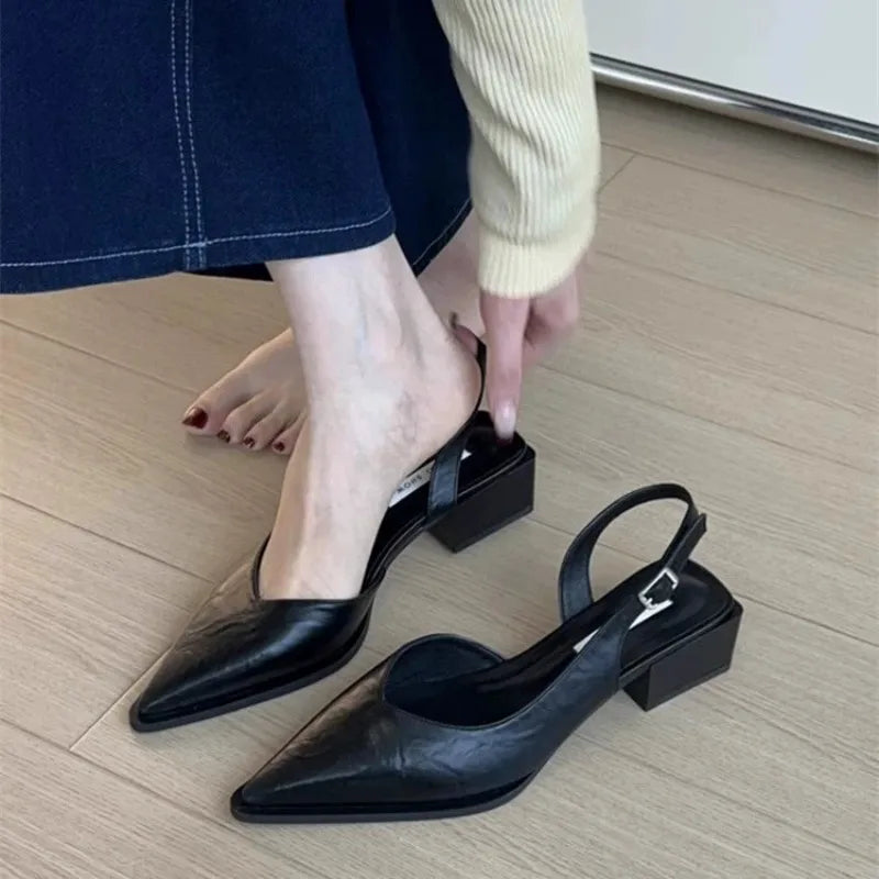 Summer Women's Cover Toe Sandals Elegant Shallow Slip On Shoes Comfort Low Heel Dress Street Style Shoes woman heeled sandals