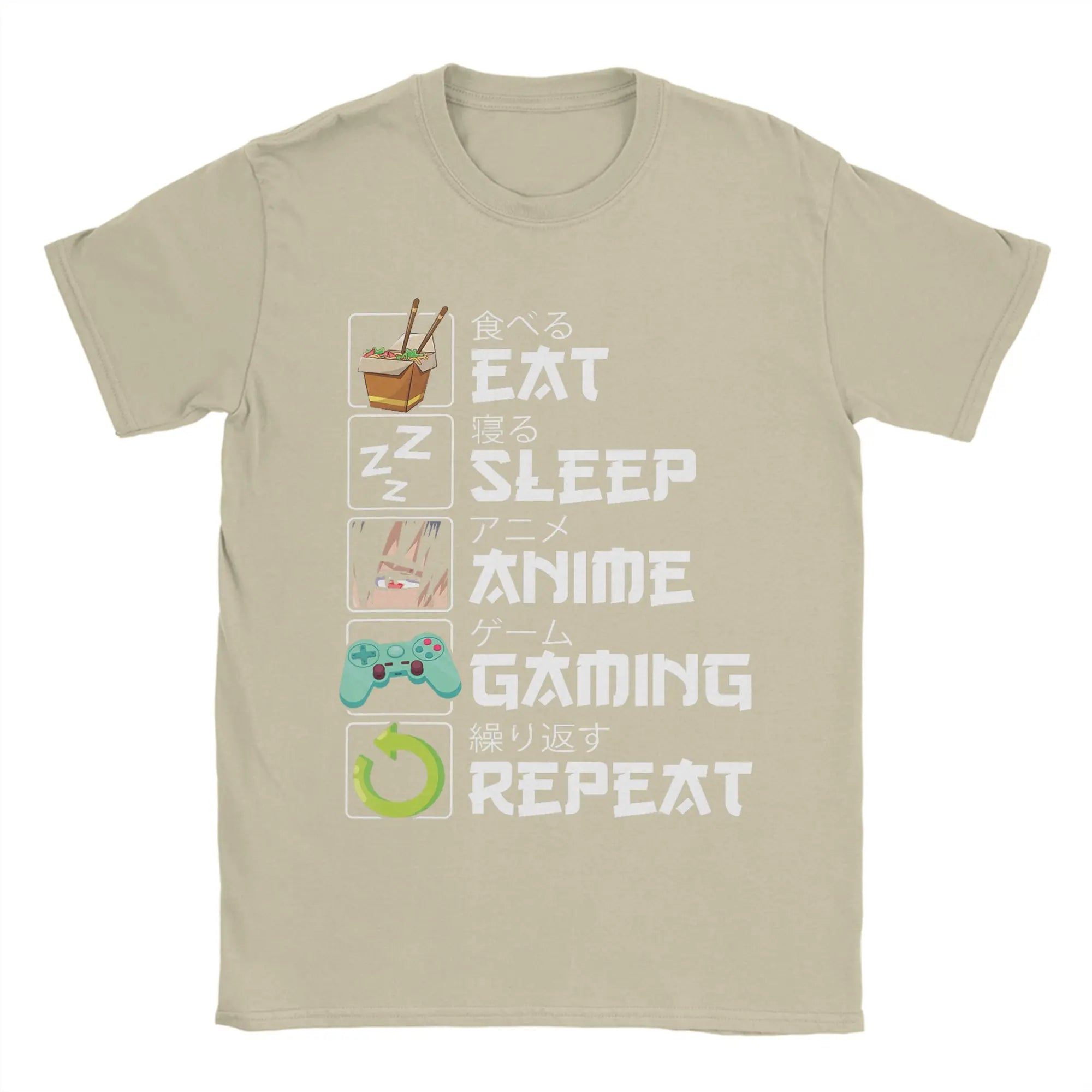 Oversized T Shirt Eat Sleep Anime Gaming Repeat Kawaii Otaku Anime Manga Cotton Tee Shirt for Men Summer Short Sleeve Tops