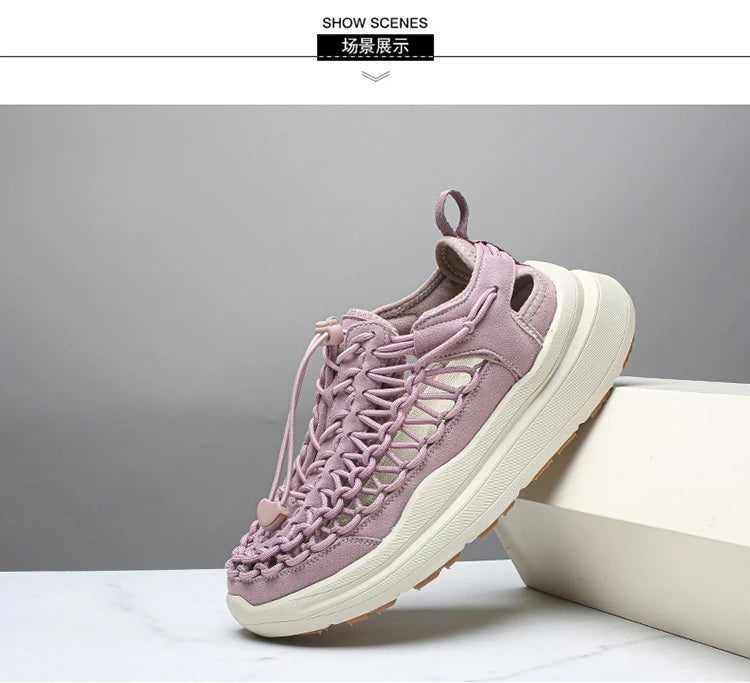 Summer Men Sandals Fashion Handmade Weaving Design Beach Sandals Breathable Casual Flat Sandals Outdoor Couples Sandals Size