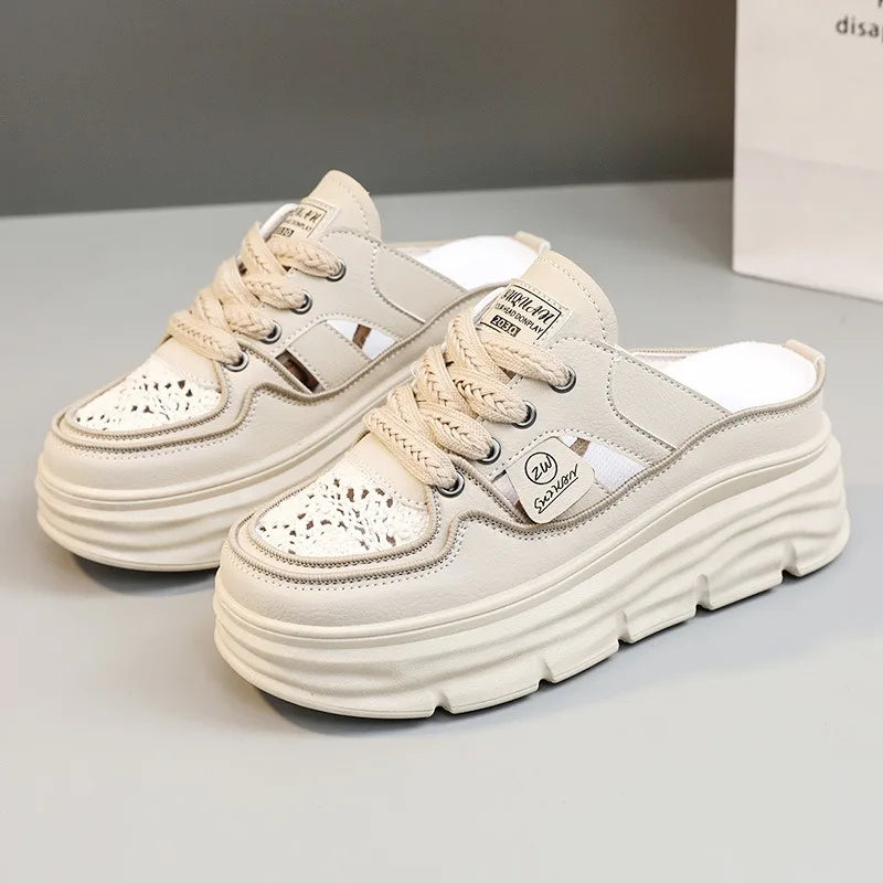 Summer New Women's Sandals Fashion Breathable Increase Baotou Semi-slippers Women Small White Shoe Sexy Dress Sandals Zapatillas