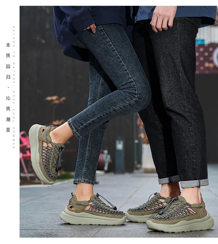 Summer Men Sandals Fashion Handmade Weaving Design Beach Sandals Breathable Casual Flat Sandals Outdoor Couples Sandals Size