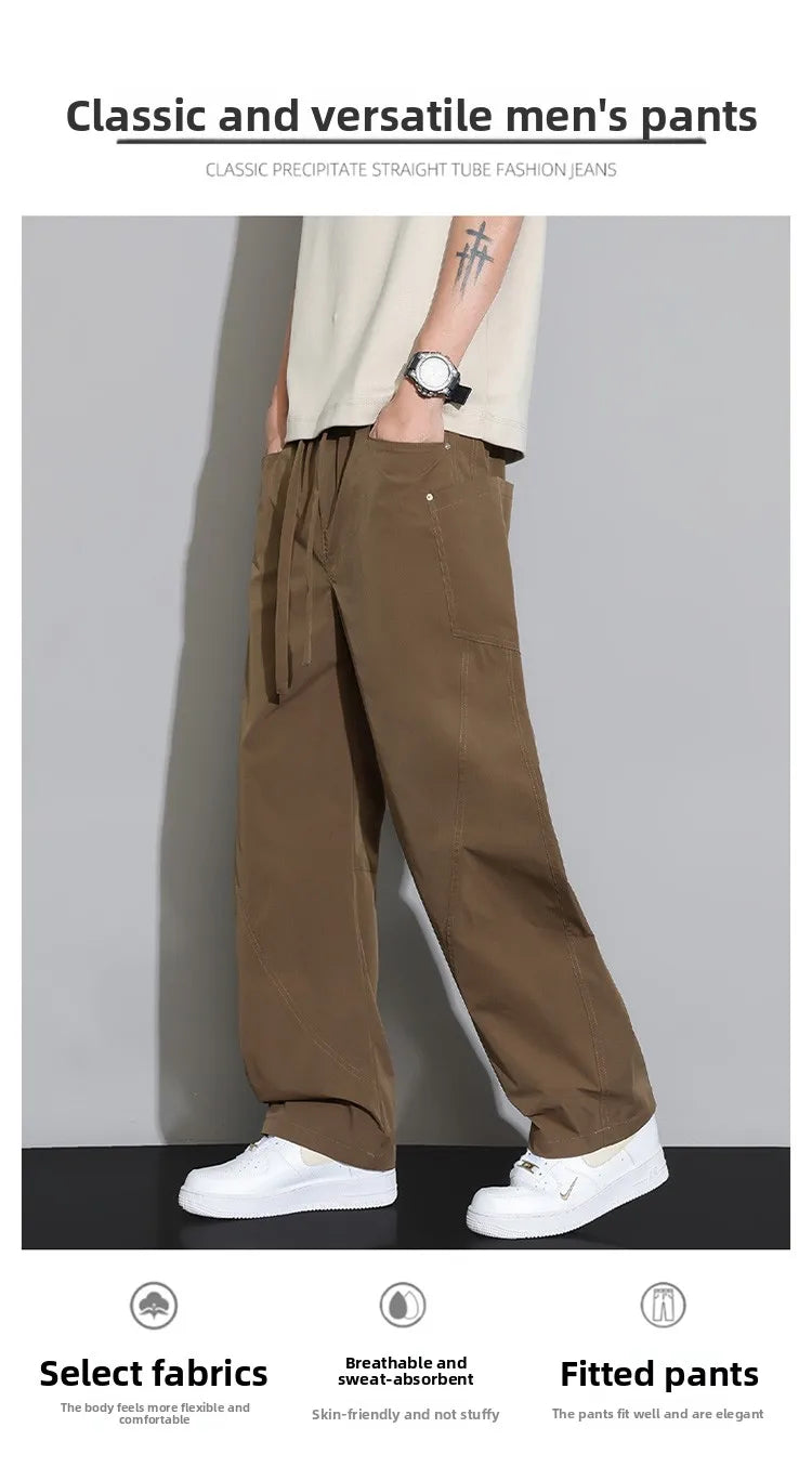 Men's Spring Summer Fashion Cargo Pants with Elastic Solid Color Multi-Pocket Long Pants Suitable for Outdoor Sports and Leisure
