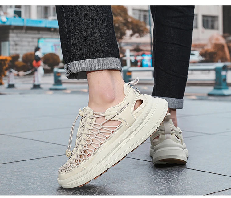 Summer Men Sandals Fashion Handmade Weaving Design Beach Sandals Breathable Casual Flat Sandals Outdoor Couples Sandals Size