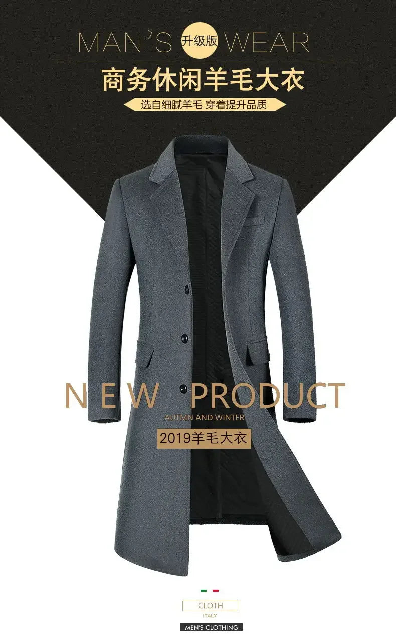 Winter Jacket Men Fashion Business Slim-fit British Style Solid Color Outdoor Cold Casual Trend Thickened Tweed Coat