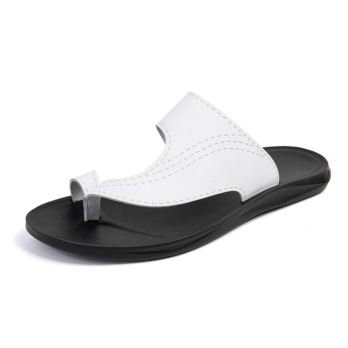Summer Sandals High Quality Leather Men Bare Toe Slippers Men Shoes Slip on Casual Shoes Outdoor Mens Slides Comfy Beach Sandals