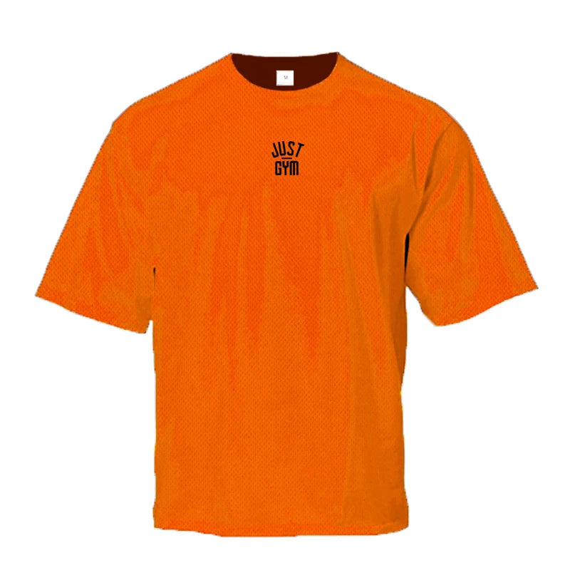 Oversized T shirt Men Loose Drop Shoulders Gym Clothing Bodybuilding Fitness Streetwear Hip-Hop T-shirt Quick Dry Mesh Sport Tee