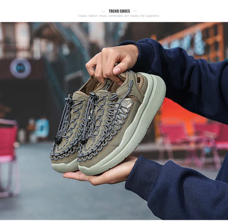 Summer Men Sandals Fashion Handmade Weaving Design Beach Sandals Breathable Casual Flat Sandals Outdoor Couples Sandals Size