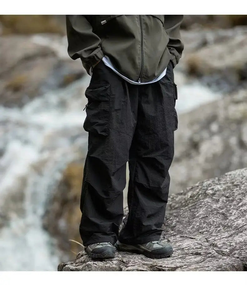 Men's Pants Cargo Punch Pants for Men Summer American Paratrooper Thin Drawstring Casual Outdoor Hiking Pant Loose Casual Trip