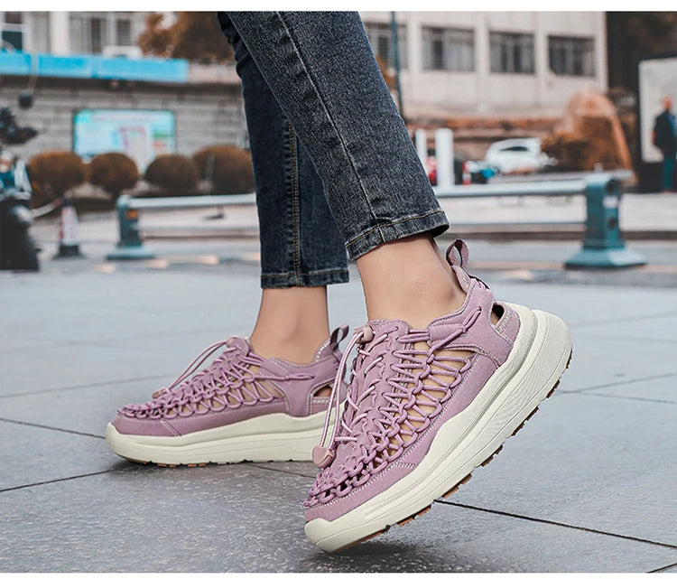 Summer Men Sandals Fashion Handmade Weaving Design Beach Sandals Breathable Casual Flat Sandals Outdoor Couples Sandals Size