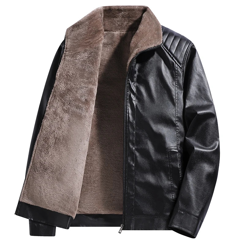 Winter Fleece-lined Leather Jacket Men 2025 New Coat Men's Top Windproof Leisure Mens Streetwear Zipper Retro Moto Biker Jackets