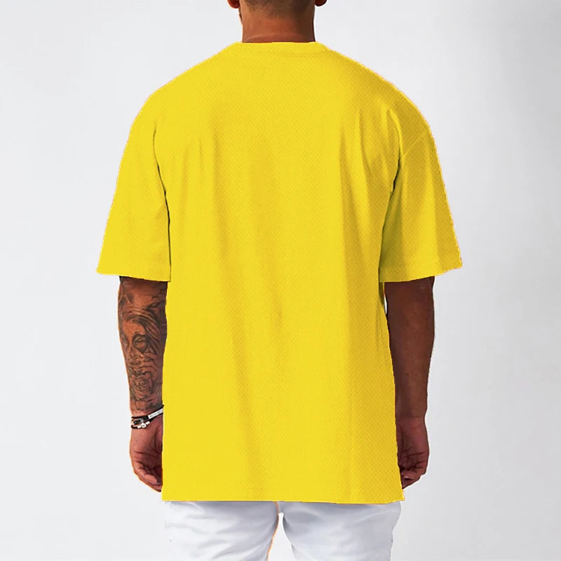 Oversized T shirt Men Loose Drop Shoulders Gym Clothing Bodybuilding Fitness Streetwear Hip-Hop T-shirt Quick Dry Mesh Sport Tee